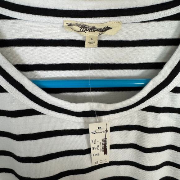 Madewell The Perfect Crewneck Tee WMNS L Black White Striped Jersey Short Sleeve - Picture 5 of 8